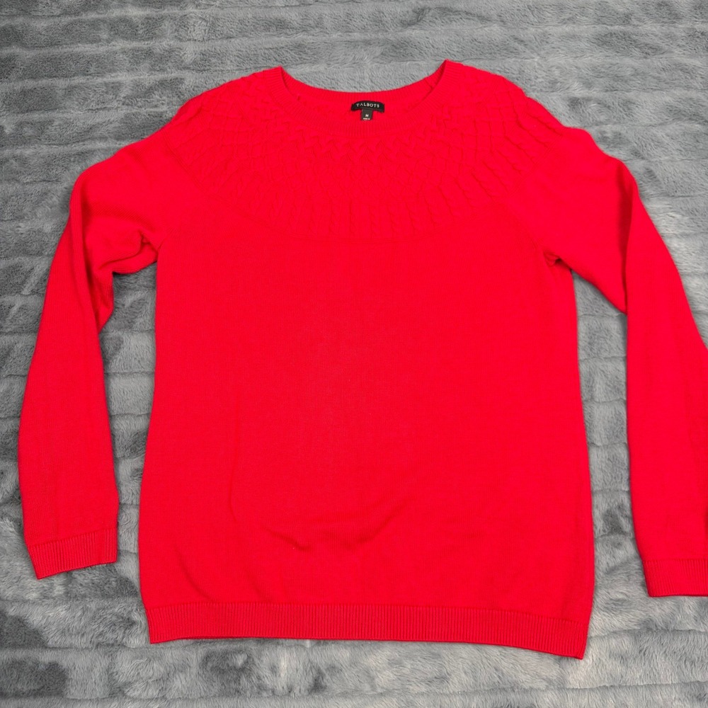 Talbots Red Cable Knit Yoke Cashmere Blend Sweater Size M